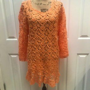 Mohair/Wool Tunic/Sweater Long Sleeves Peach Color Light and Comfy Handmade